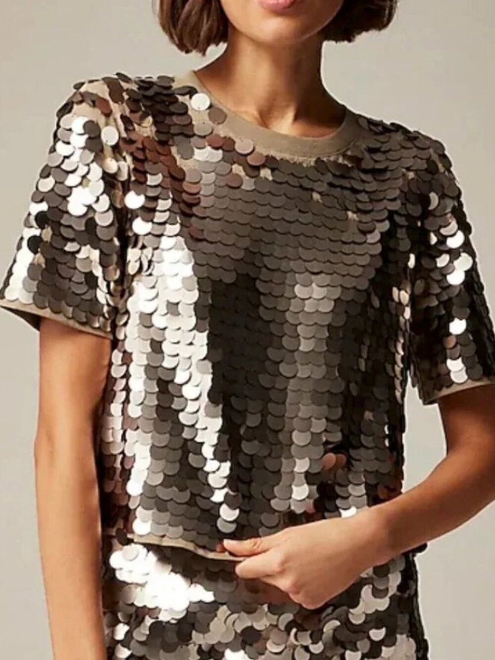 J. Crew Sequin Embellished T-Shirt Small Beige bronze CD116 - Missing Sequins